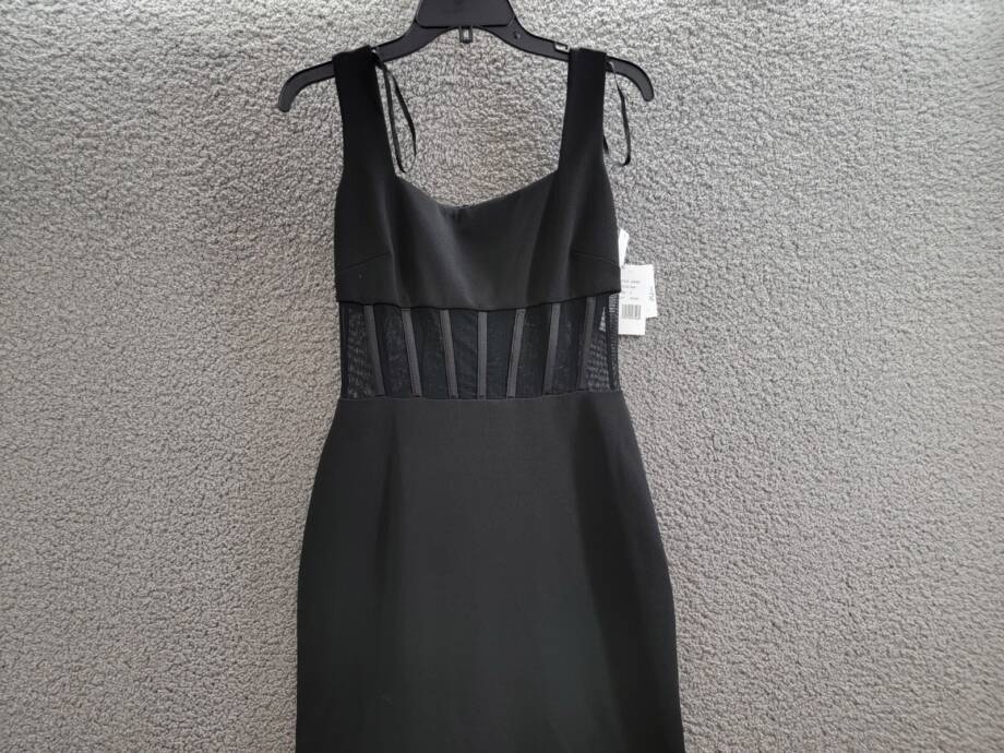 AQUA Scuba Crepe Illusion Boning Sheath Dress Women's 6 Black Back Zip Closure