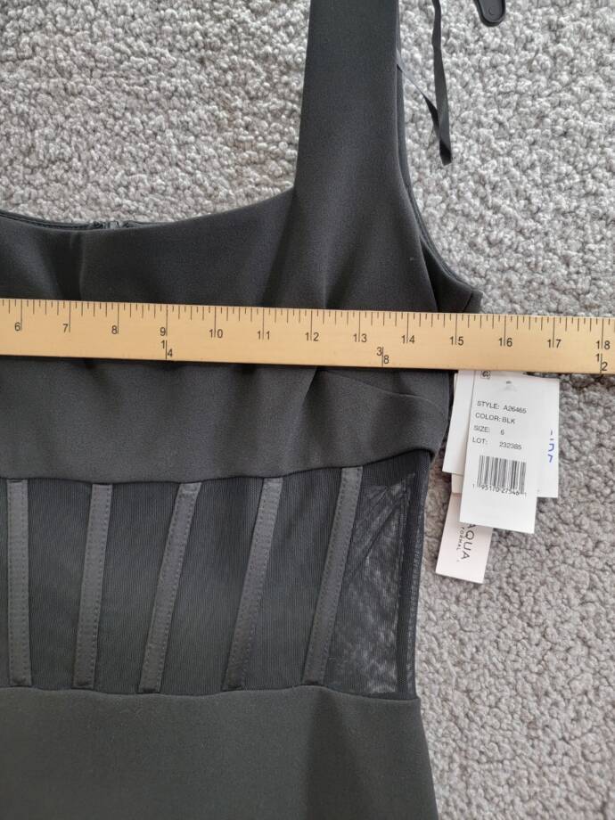 AQUA Scuba Crepe Illusion Boning Sheath Dress Women's 6 Black Back Zip Closure