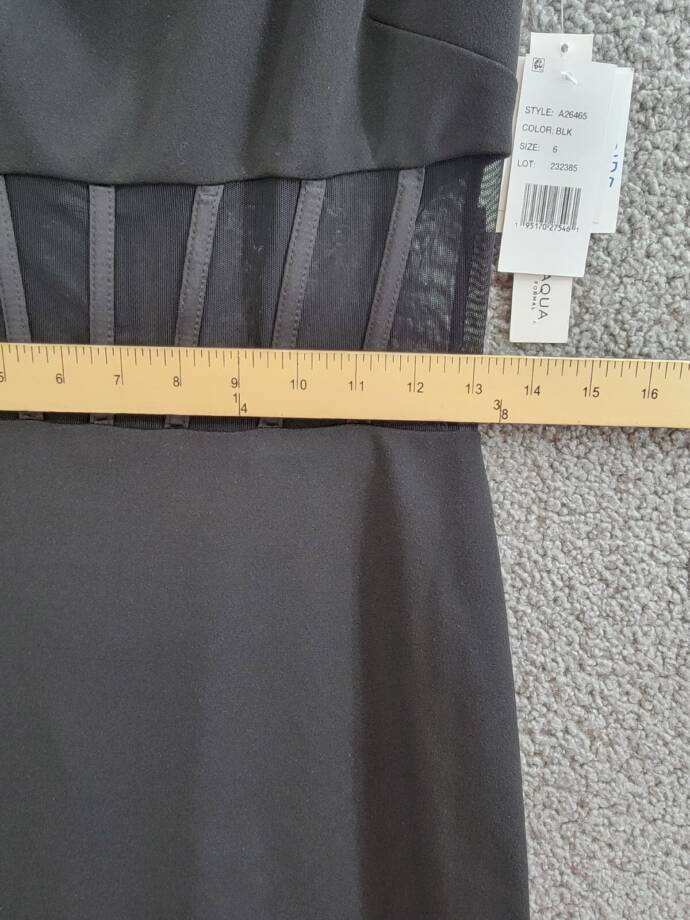 AQUA Scuba Crepe Illusion Boning Sheath Dress Women's 6 Black Back Zip Closure