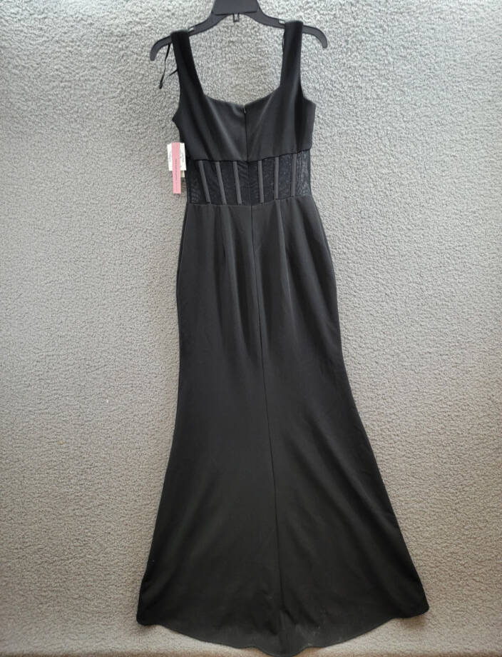AQUA Scuba Crepe Illusion Boning Sheath Dress Women's 6 Black Back Zip Closure