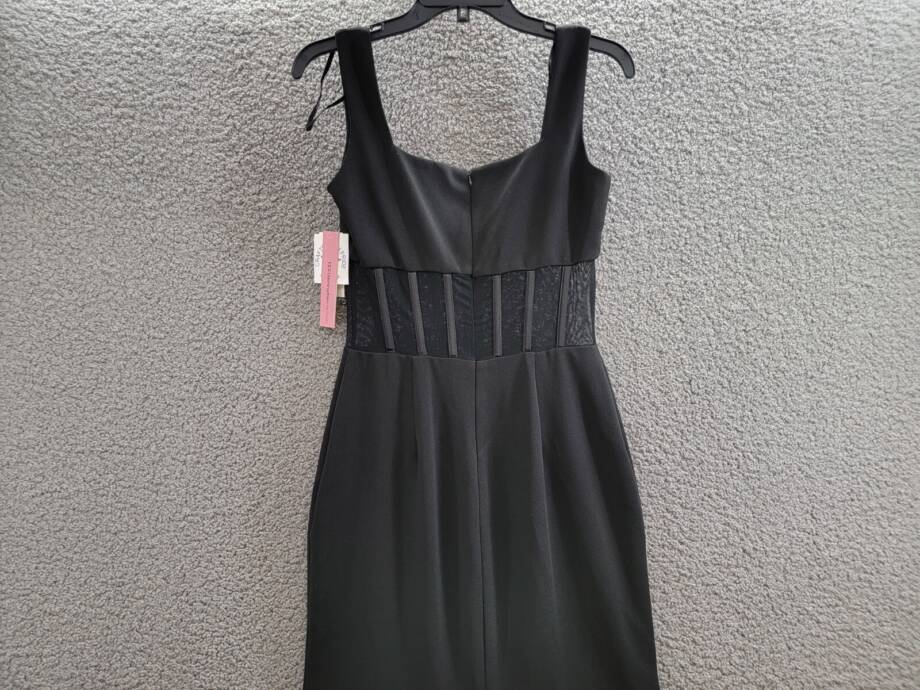 AQUA Scuba Crepe Illusion Boning Sheath Dress Women's 6 Black Back Zip Closure