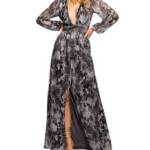 Ramy Brook Estelle Metallic Gown Women's 2 Dove Grey Floral Back Zip Closure