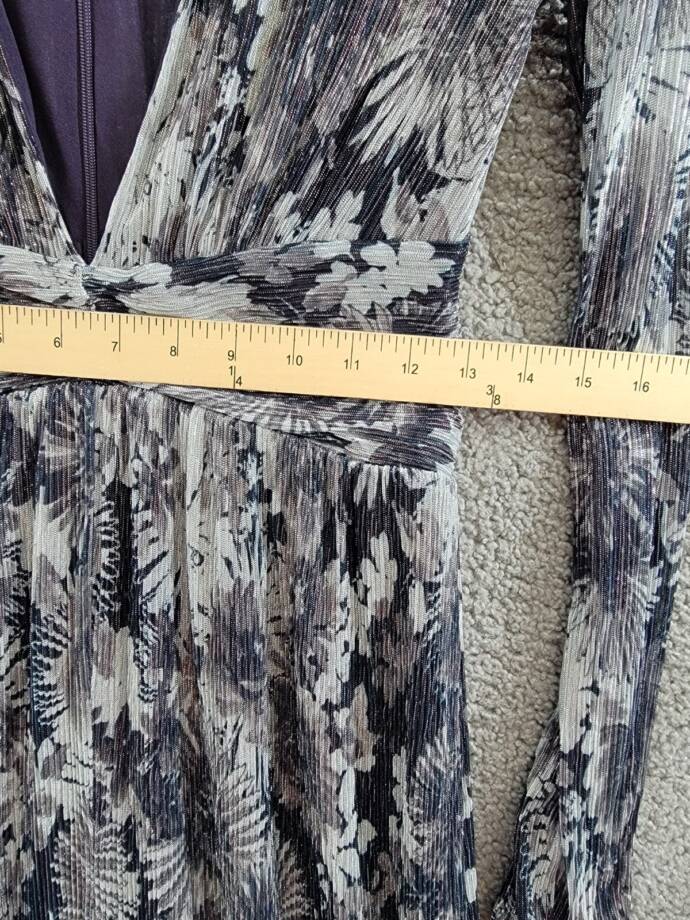 Ramy Brook Estelle Metallic Gown Women's 2 Dove Grey Floral Back Zip Closure