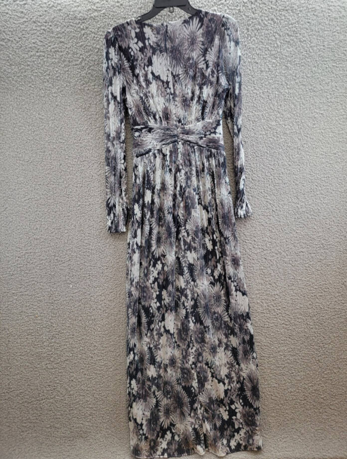 Ramy Brook Estelle Metallic Gown Women's 2 Dove Grey Floral Back Zip Closure
