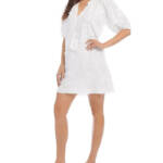 Karen Kane Embroidered Tassel Shift Dress Women's S Off White Pullover Style