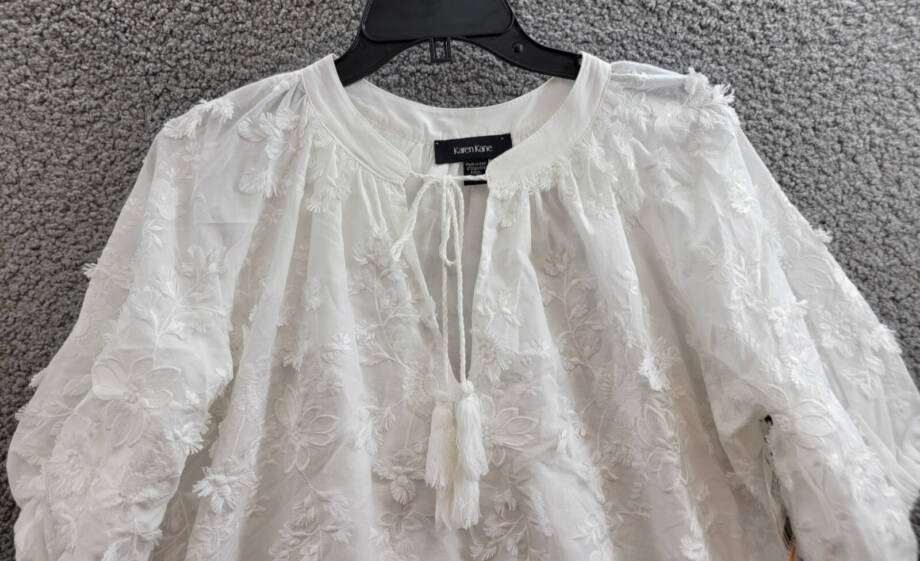 Karen Kane Embroidered Tassel Shift Dress Women's S Off White Pullover Style