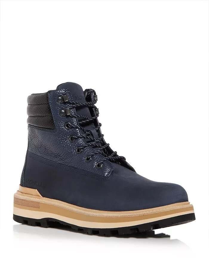 Moncler Peka Lace Up Hiking Boots Men's 43/10 US Navy Padded Collar Round Toe