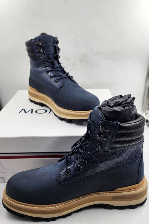 Moncler Peka Lace Up Hiking Boots Men's 43/10 US Navy Padded Collar Round Toe