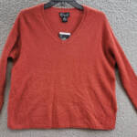 C by Bloomingdale's Cashmere V-Neck Sweater Women's XS Dark Sienna Long Sleeves~