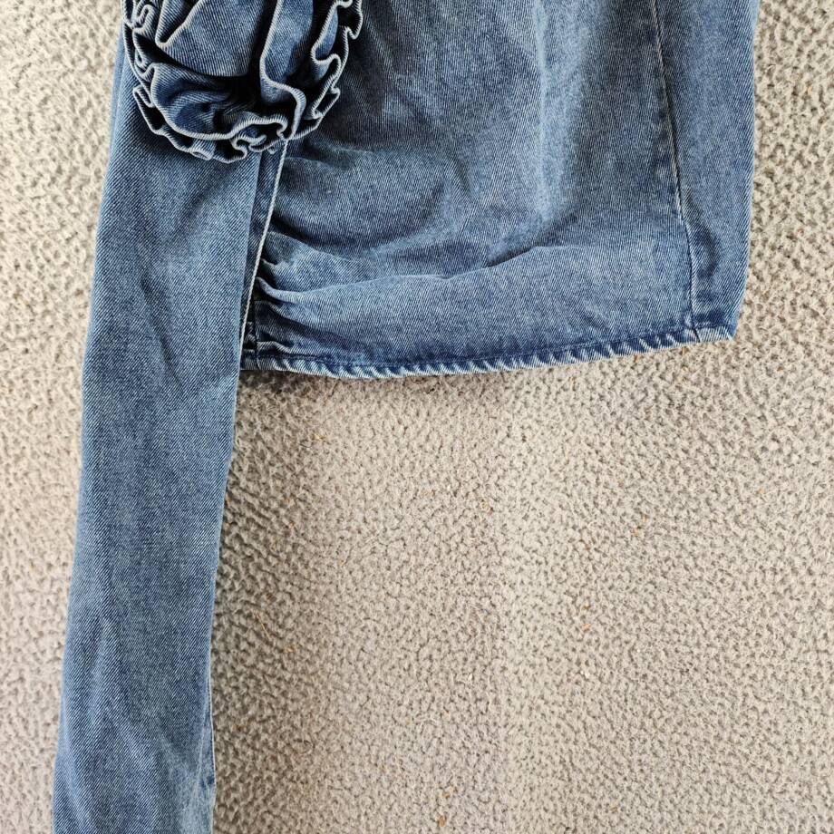 Aqua Asymmetric Denim Floral Mini Skirt Women's XS Blue Heather Back Zip Closure