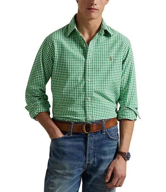 Polo Ralph Lauren Classic Fit Gingham Oxford Woven Shirt Men's S Green /White