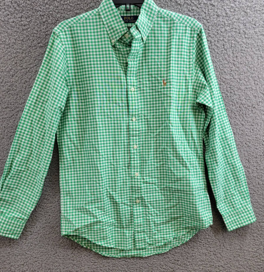 Polo Ralph Lauren Classic Fit Gingham Oxford Woven Shirt Men's S Green /White