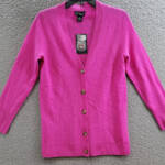 C by Bloomingdale's Cashmere Grandfather Cardigan Women's M Cherry Blossom L/S