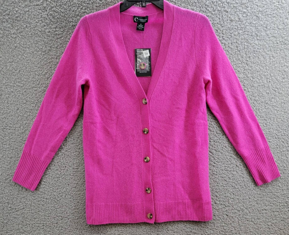 C by Bloomingdale's Cashmere Grandfather Cardigan Women's M Cherry Blossom L/S