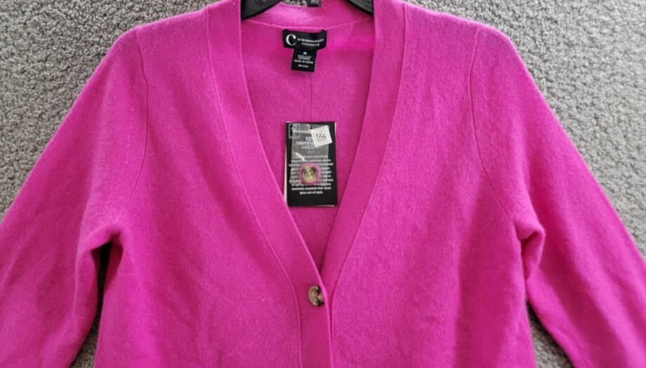 C by Bloomingdale's Cashmere Grandfather Cardigan Women's M Cherry Blossom L/S