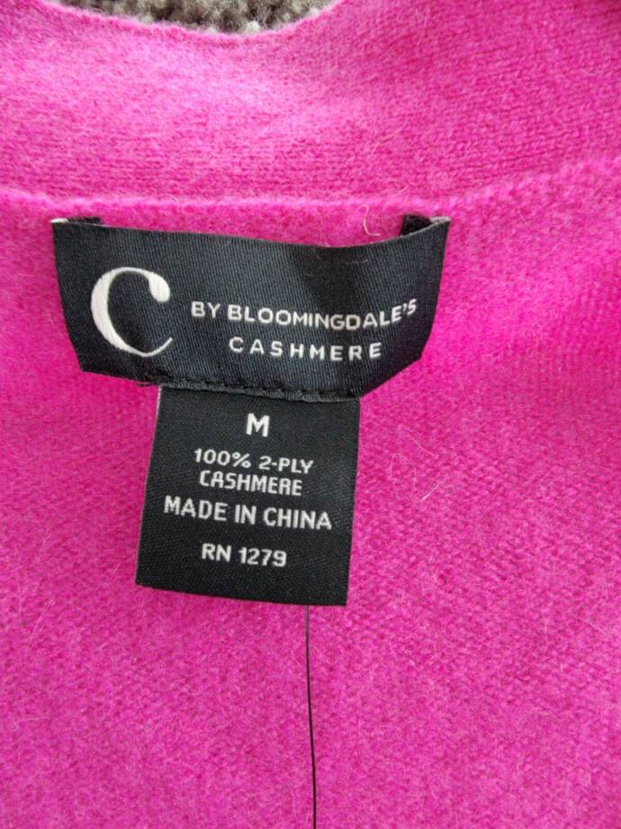 C by Bloomingdale's Cashmere Grandfather Cardigan Women's M Cherry Blossom L/S