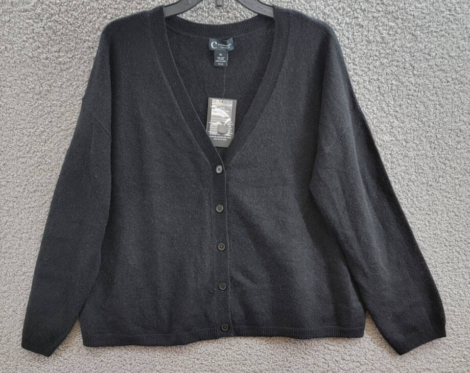 C by Bloomingdale's Cashmere V Neck Cardigan Women's XL Black Button Closure L/S
