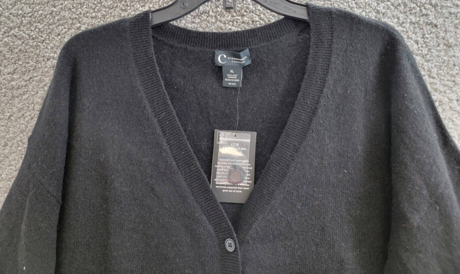 C by Bloomingdale's Cashmere V Neck Cardigan Women's XL Black Button Closure L/S