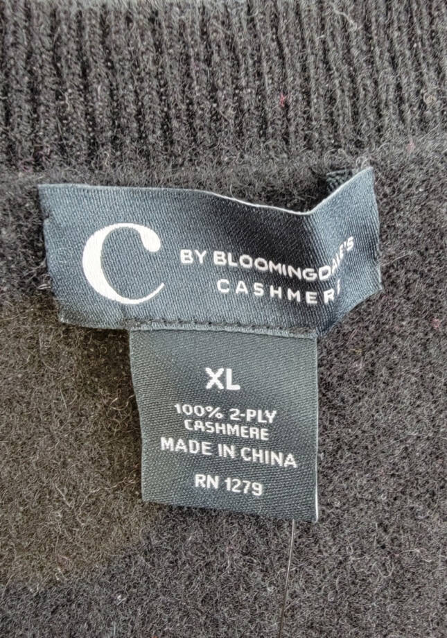 C by Bloomingdale's Cashmere V Neck Cardigan Women's XL Black Button Closure L/S
