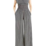 Max Studio Shirred Medallion Print Jumpsuit Women's XS Black/White V-Neck PullOn