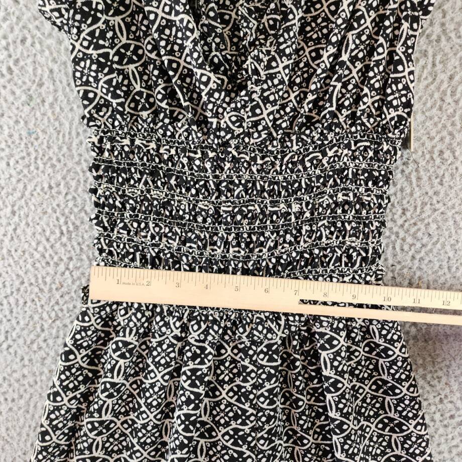 Max Studio Shirred Medallion Print Jumpsuit Women's XS Black/White V-Neck PullOn