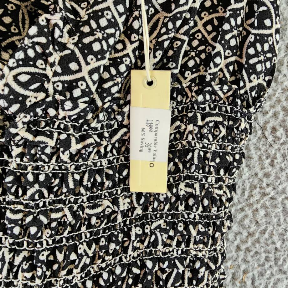 Max Studio Shirred Medallion Print Jumpsuit Women's XS Black/White V-Neck PullOn