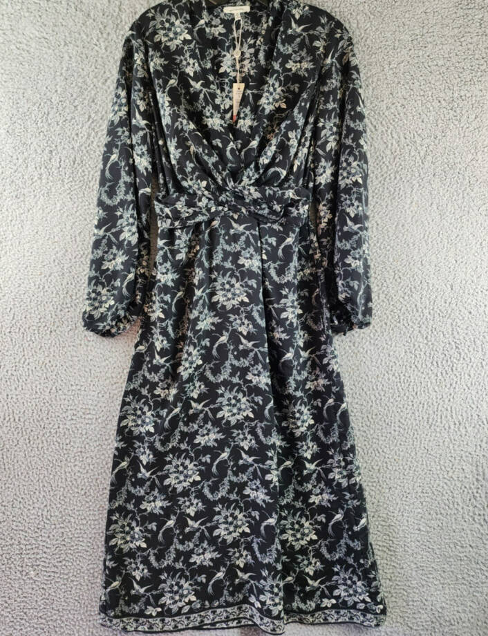 Max Studio Floral Regular Dress Women's S Black/White Elbow Sleeve Twist Front