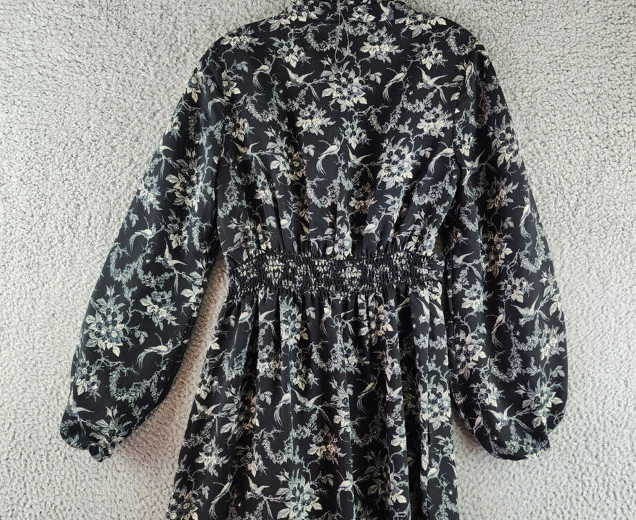 Max Studio Floral Regular Dress Women's S Black/White Elbow Sleeve Twist Front