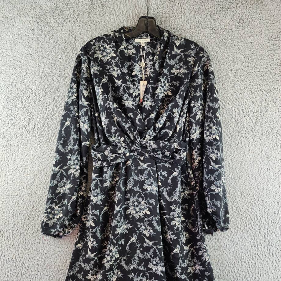 Max Studio Floral Regular Dress Women's S Black/White Elbow Sleeve Twist Front