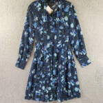 Gracia Belted Mini Dress Women's S Black Multi Floral Scarf Neck Long Sleeve