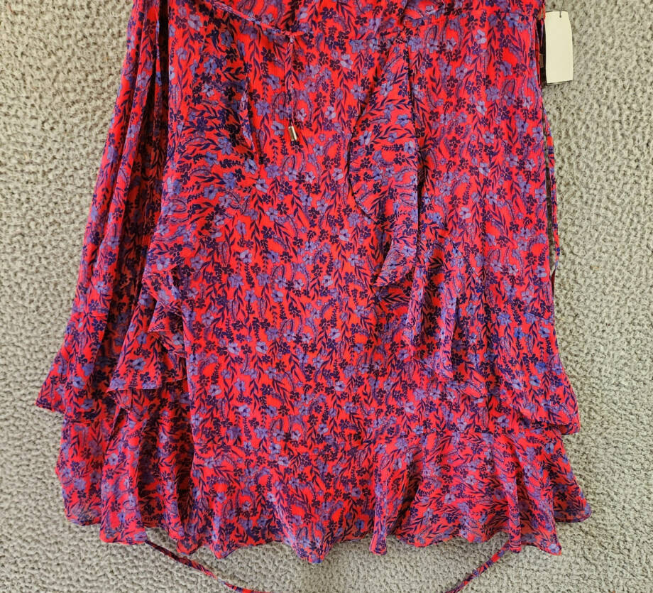 Tommy Hilfiger Ruffled Chiffon Fit & Flare Dress Women's 16 Multi Vneck Back Zip