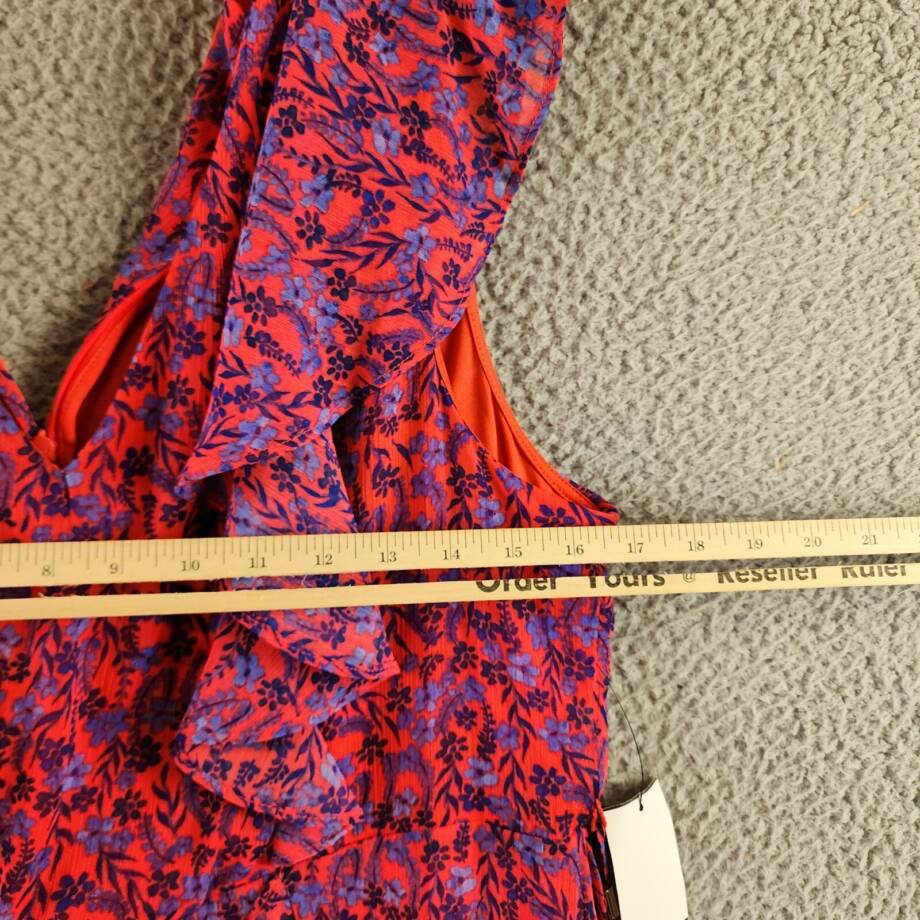 Tommy Hilfiger Ruffled Chiffon Fit & Flare Dress Women's 16 Multi Vneck Back Zip