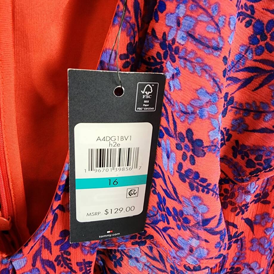 Tommy Hilfiger Ruffled Chiffon Fit & Flare Dress Women's 16 Multi Vneck Back Zip