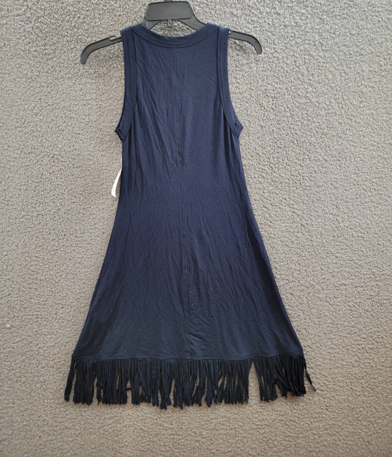 Karen Kane Fringe Hemline Dress Women's XS Navy Round Neck Pullover Style