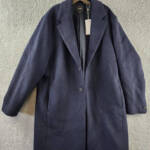 Vince Classic Button Front Overcoat Men's XL Dark Navy Notch Lapel Side Pockets