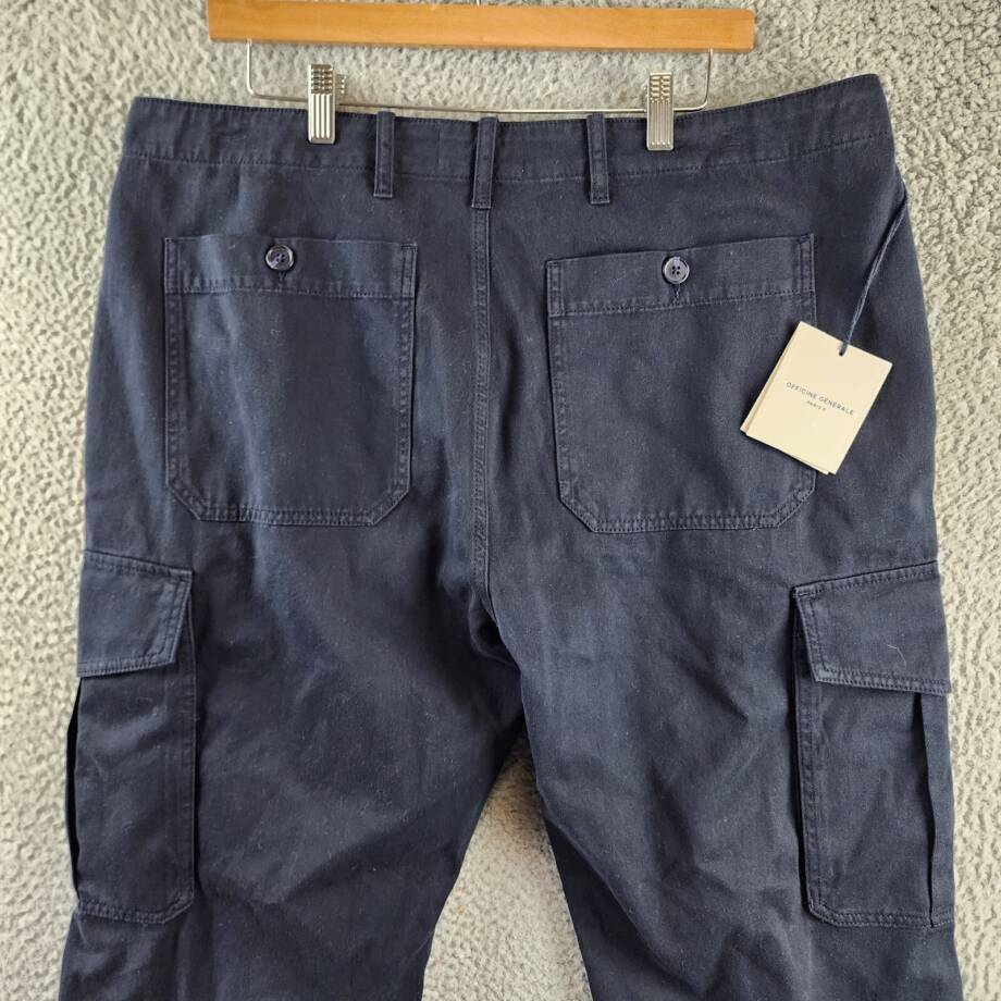 Officine Générale Kenny Pigment Dye Cargo Pants Men's 54 Dark Navy Zip & Button