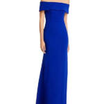 AQUA Formal Off-the-Shoulder Scuba Crepe Gown Women's 0 Marine Back Zip Closure