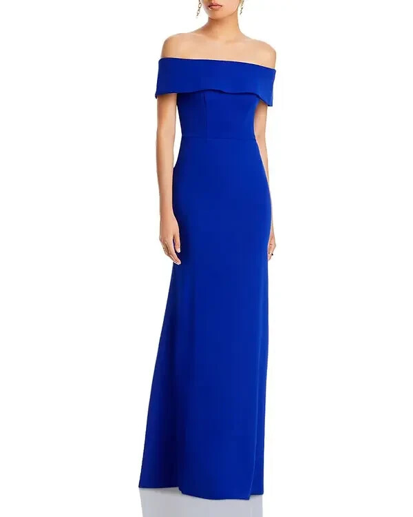 AQUA Formal Off-the-Shoulder Scuba Crepe Gown Women's 0 Marine Back Zip Closure