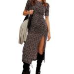 Free People Briella Floral Ruched Midi Dress Women's M Black Scoop Neck Pullover