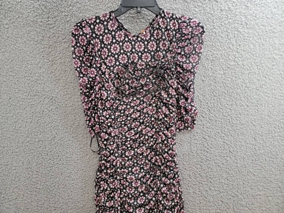 Free People Briella Floral Ruched Midi Dress Women's M Black Scoop Neck Pullover