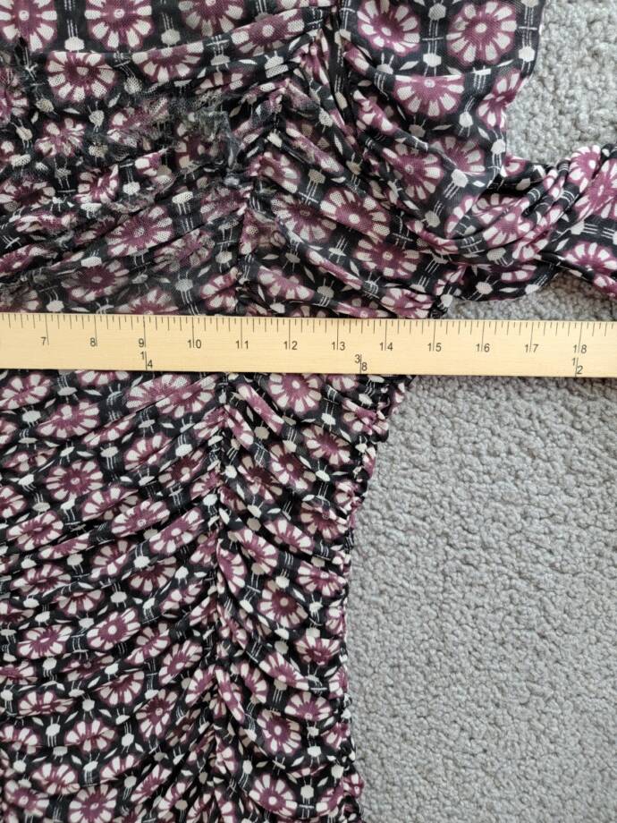 Free People Briella Floral Ruched Midi Dress Women's M Black Scoop Neck Pullover