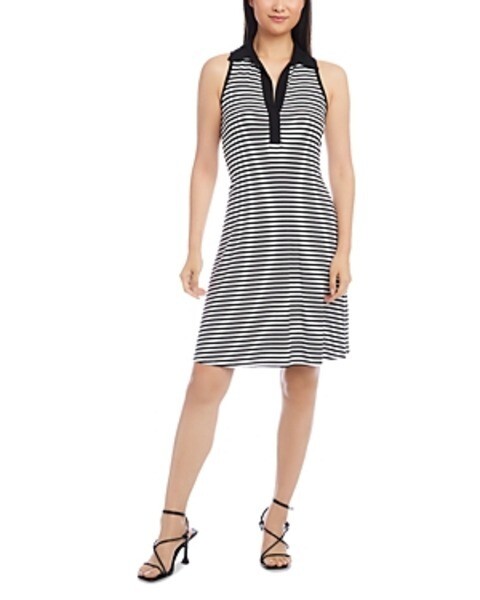 Karen Kane Sleeveless Contrast Collar Dress Women's Large Stripe Pullover Style
