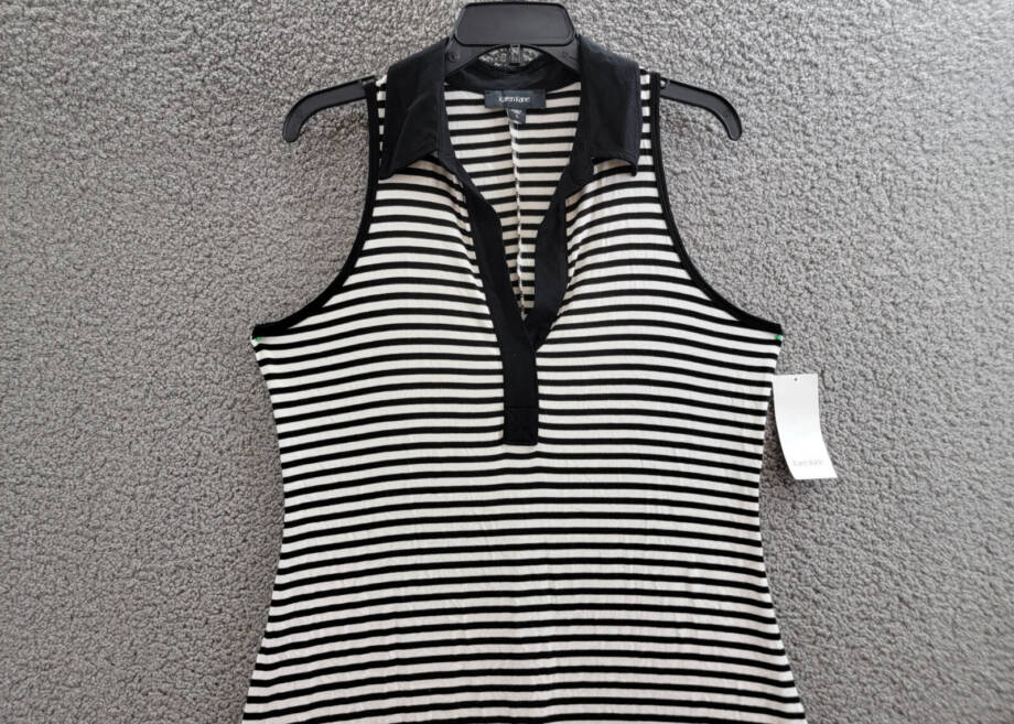 Karen Kane Sleeveless Contrast Collar Dress Women's Large Stripe Pullover Style