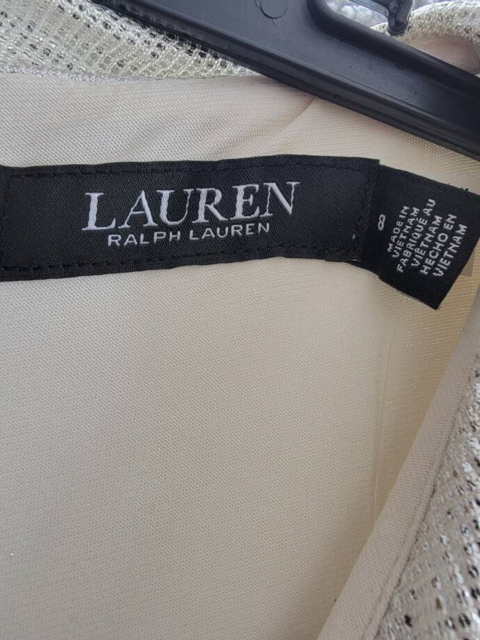 Lauren Ralph Lauren Twist-Front Cape-Overlay Gown Women's 8 Winter Cream V-Neck