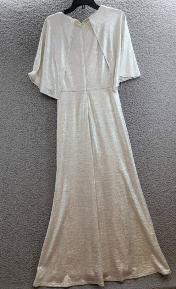 Lauren Ralph Lauren Twist-Front Cape-Overlay Gown Women's 8 Winter Cream V-Neck