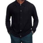NN07 Spread Collar Knit Wool Blend Cardigan Sweater Men XL Black Button Closure