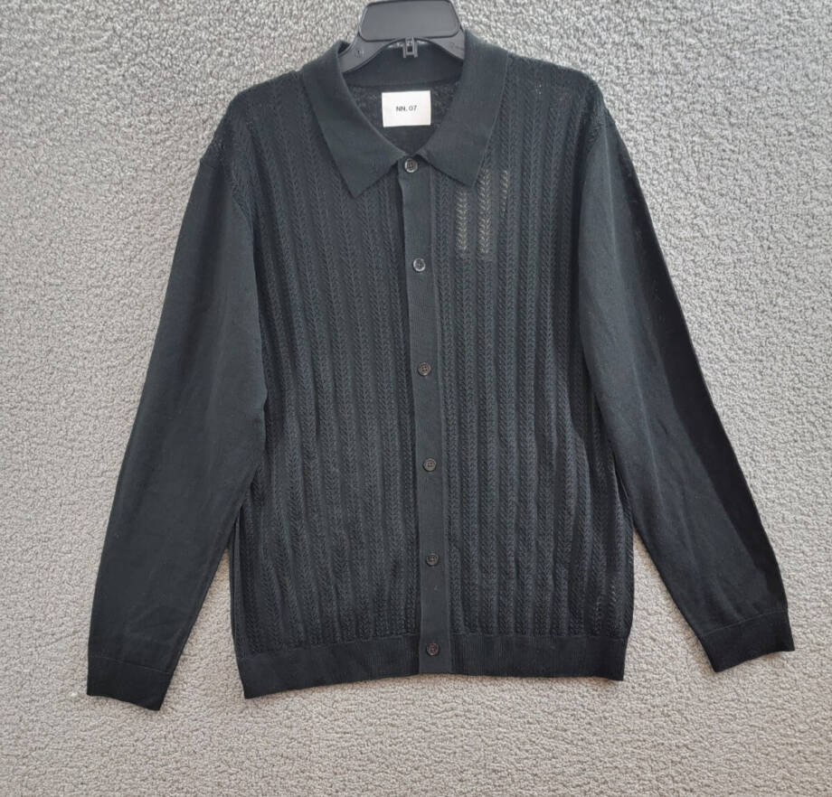 NN07 Spread Collar Knit Wool Blend Cardigan Sweater Men XL Black Button Closure