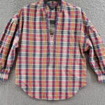 Lauren Ralph Lauren Madras Tie-Neck Blouse Women's S Multi Split Neck Pullover