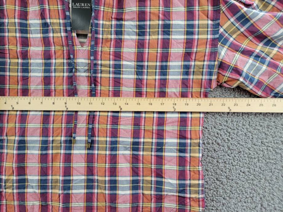 Lauren Ralph Lauren Madras Tie-Neck Blouse Women's S Multi Split Neck Pullover