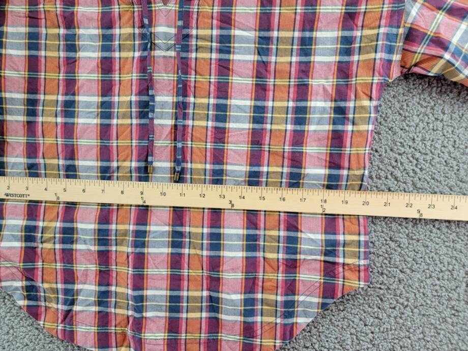 Lauren Ralph Lauren Madras Tie-Neck Blouse Women's S Multi Split Neck Pullover